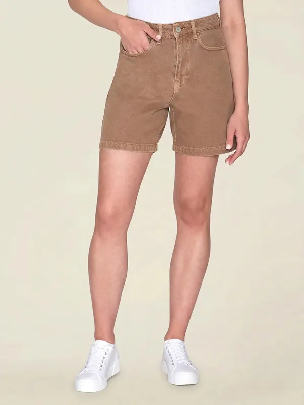 Shorts aus Bio-Baumwolle | Braun "gale straight mid-rise tiramisu", Knowledge Cotton Apparel