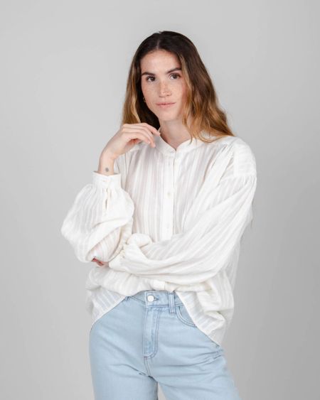 Chemise oversize blanche en coton bio - polka dot boho blouse white - white