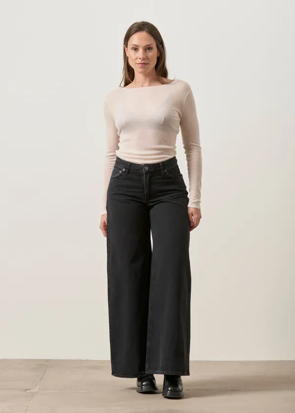 Jean large évasé en coton bio | noir "Sonic sue friendly black", Nudie Jeans