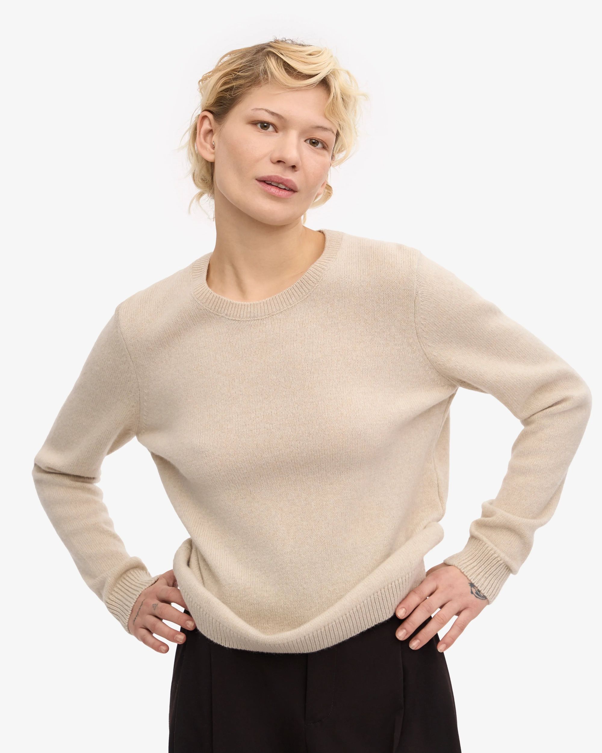 Pull en laine mérinos recyclée  - ivory white, Colorful Standard, photo 1
