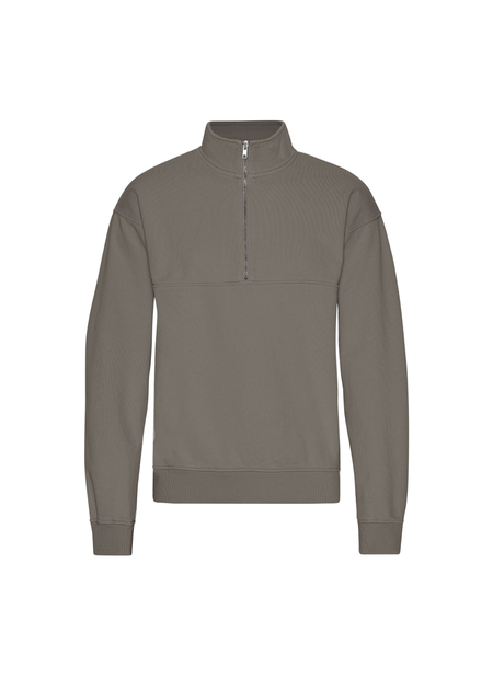 Sweat camionneur en coton bio | taupe "quarter zip - misty brown"