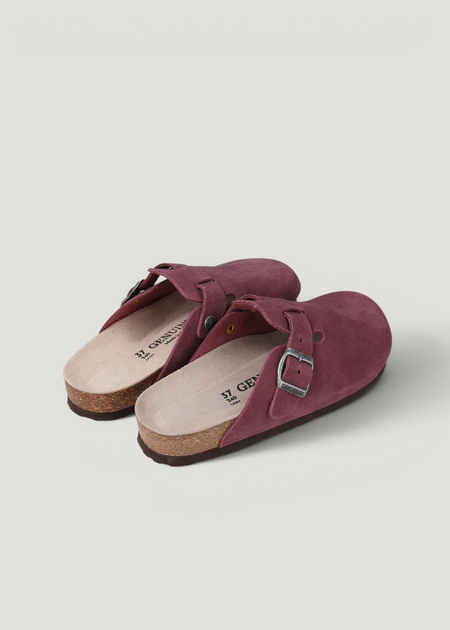Sabots en cuir certifié | bordeaux "riva velour burgundy", Genuins