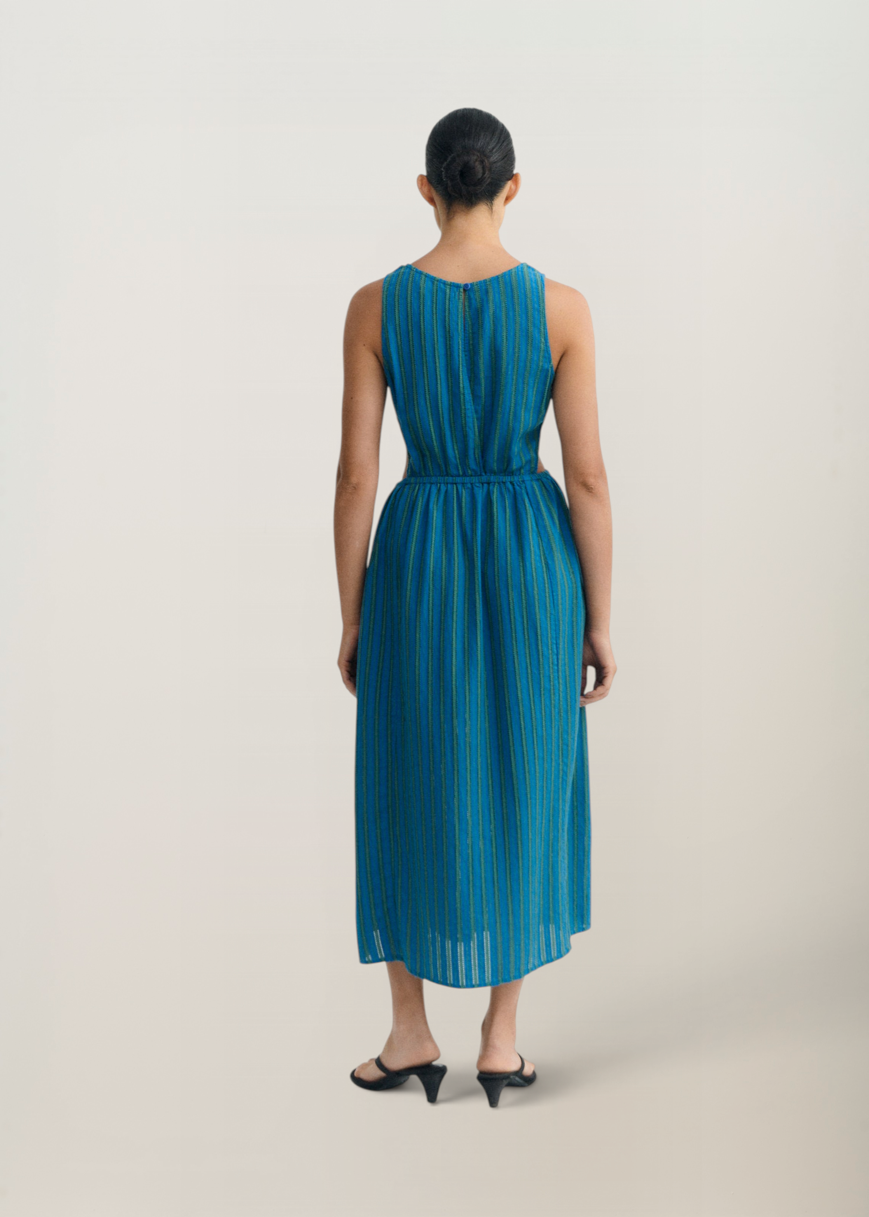 Robe en coton bio | bleu vert rayé "Windsor stripes kin dress", Thinking Mu, photo 5