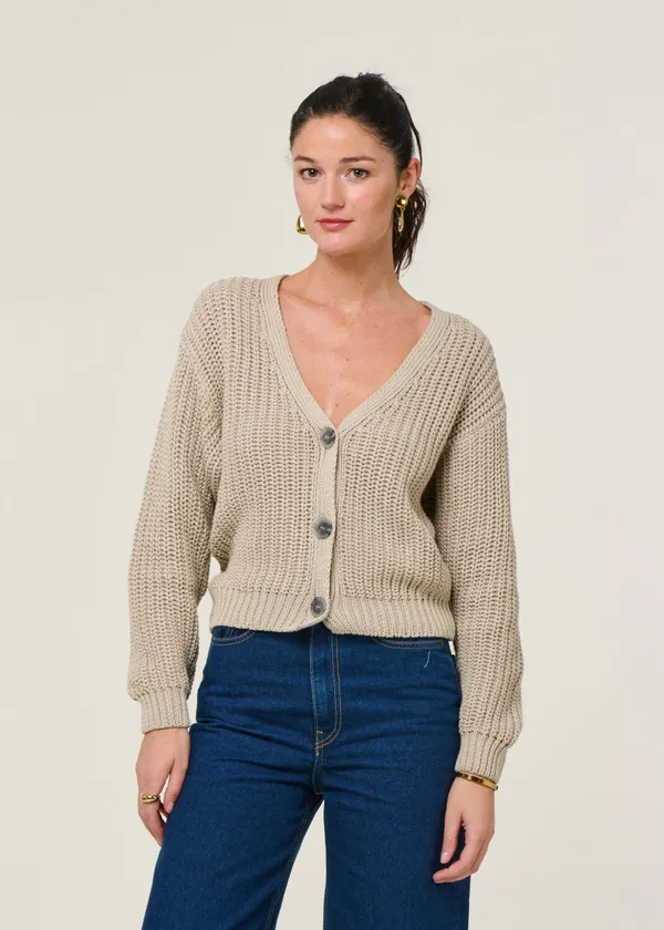 Gilet maille en coton bio | beige "lena ivory", Jan'n June