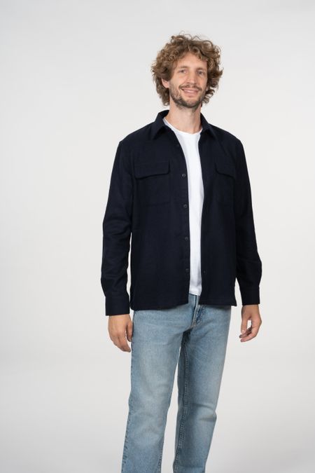 Surchemise bleu marine en laine recyclée - sten wool solid navy, Nudie Jeans, photo 3