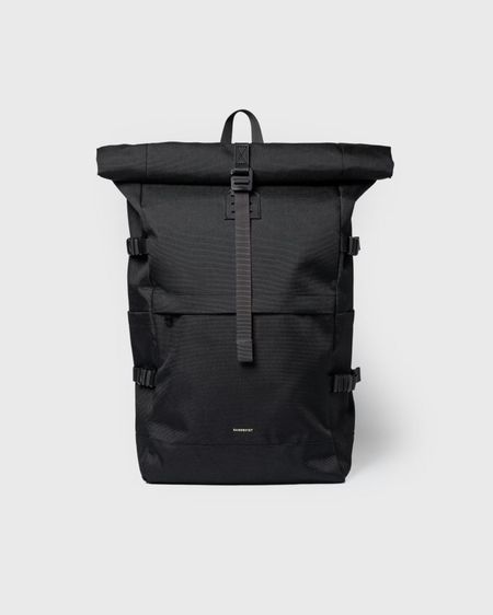 Sac à dos 26l en matières recyclées | noir "icon rolltop backpack l - black/ black with black leather" - Sandqvist
