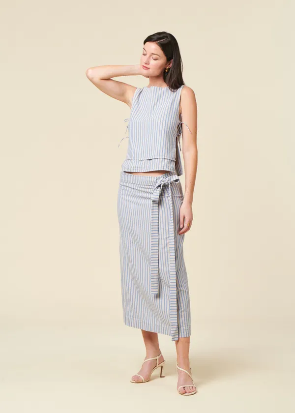 Jupe portefeuille en coton bio | rayé "wrap skirt - multi stripe", Rotholz