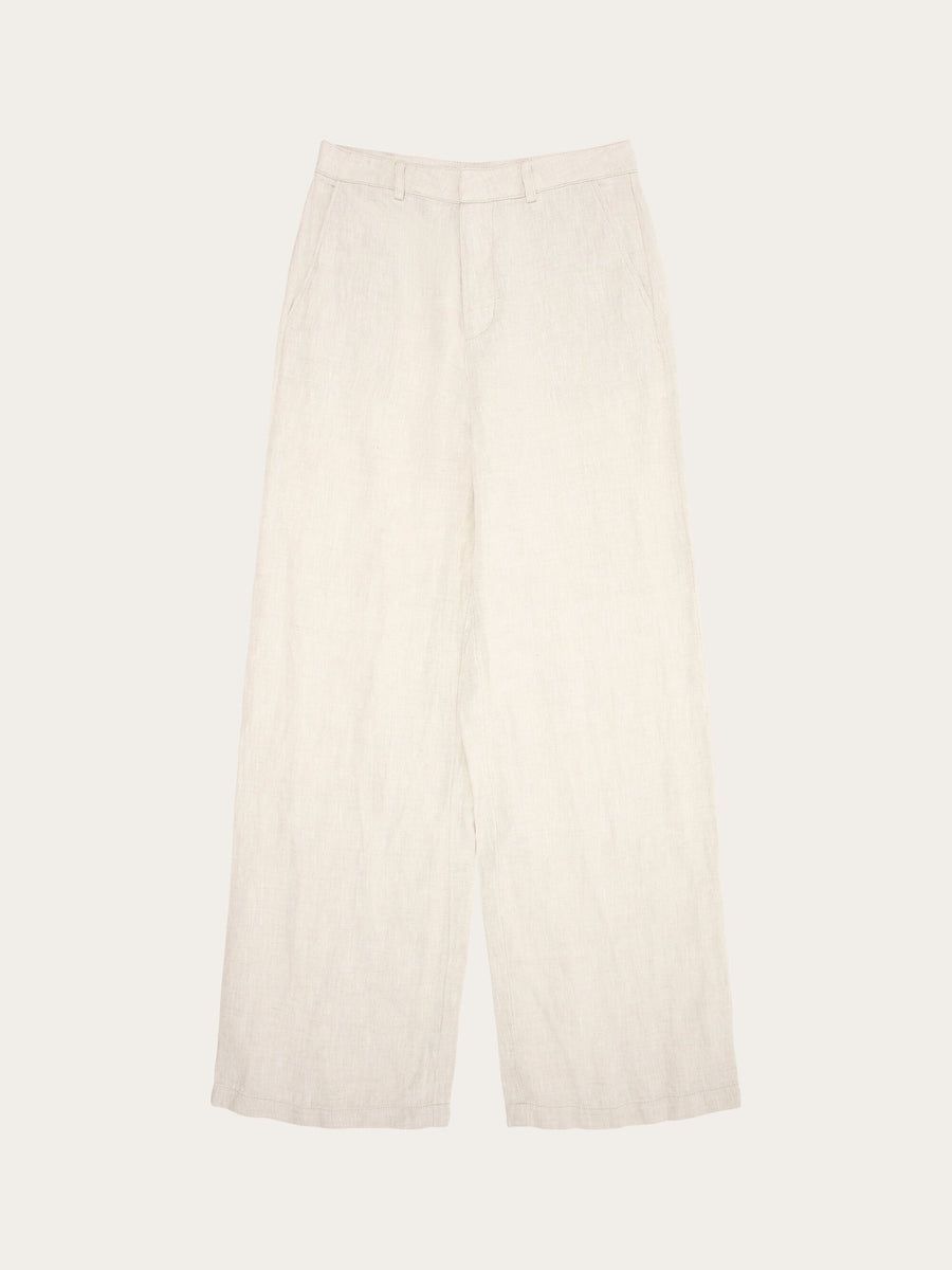Pantalon ample beige en lin - posey natural linen pants light feather gray, Knowledge Cotton Apparel, photo 3