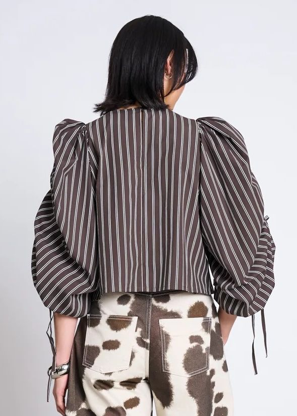 Blouse manches bouffantes en coton bio | rayé marron "Nibs - mud striped", Jan'n June, photo 4