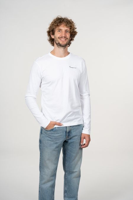 T-shirt à manches longues blanc avec logo en coton bio - locust bright white