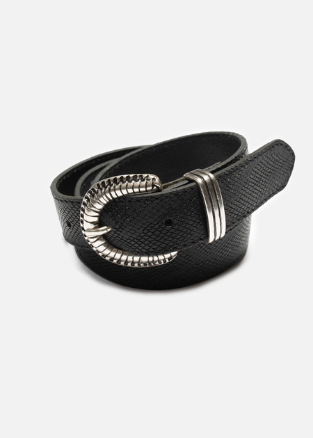 Ceinture en cuir à tannage végétal | noir "Faux reptile leather belt - black"