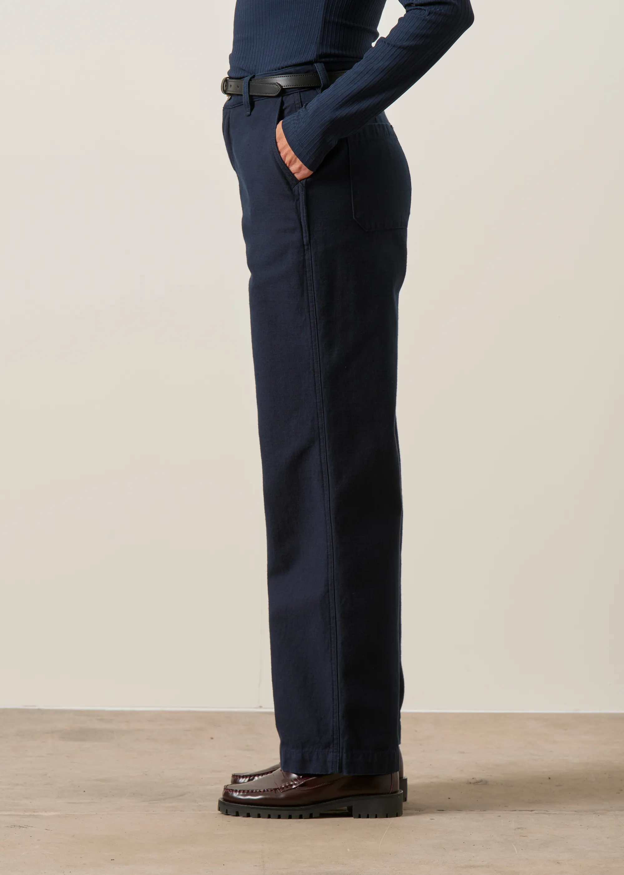 Pantalon droit en coton bio | bleu "Wendy pants back sateen indigo", Nudie Jeans, photo 5
