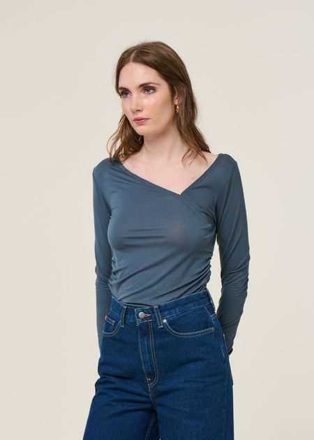 T-shirt manches longues en lyocell | bleu/ gris "casma - turbulence" - Jan'n June