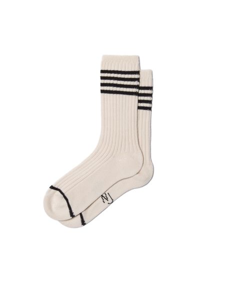 Chaussettes hautes en coton bio | écrues rayées "men tennis socks stripe offwhite/black" - Nudie Jeans