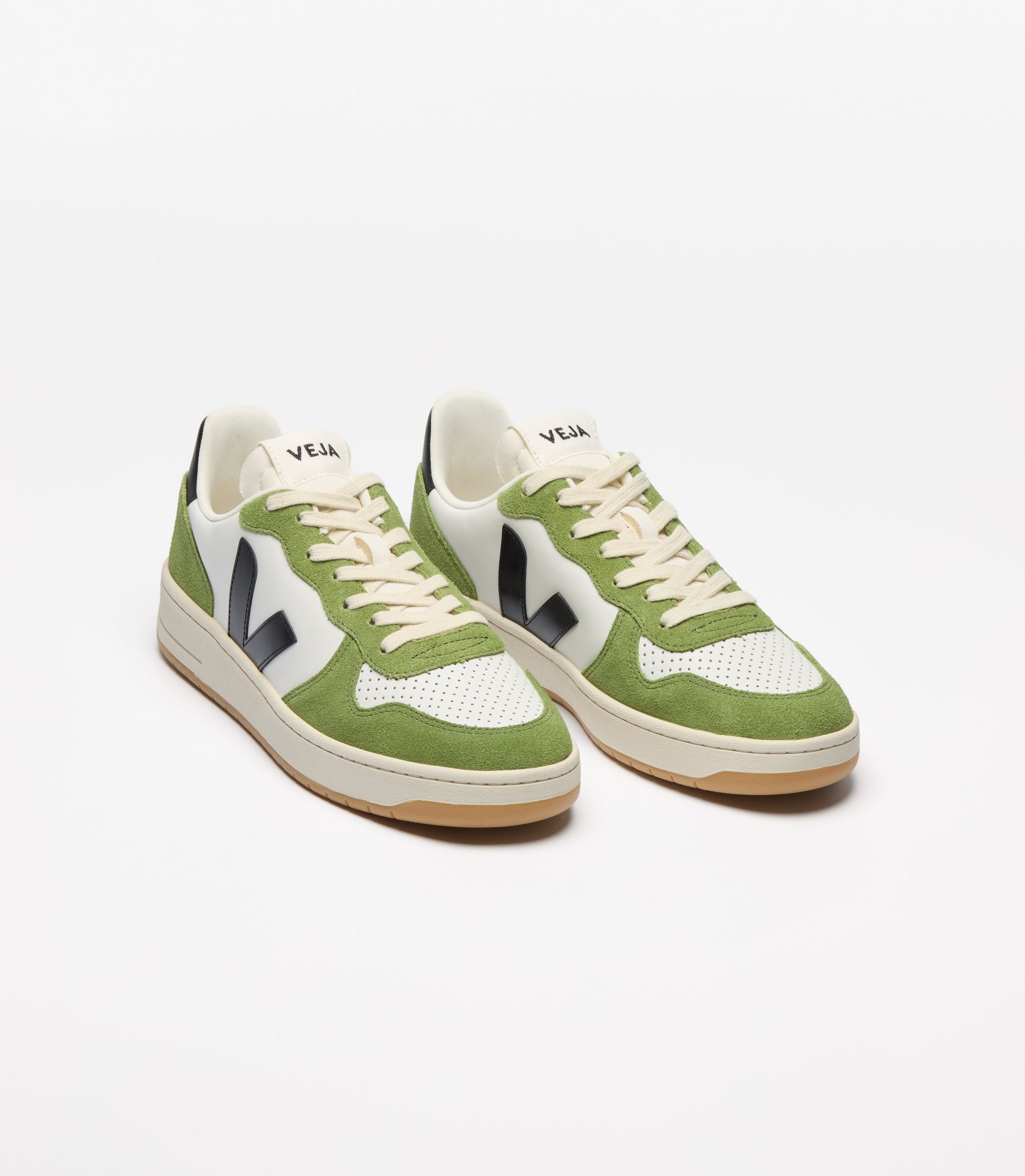 Sneaker aus Leder | Grün und Weiß "v-10 prime - white_black_kiwi", Veja, Foto 2