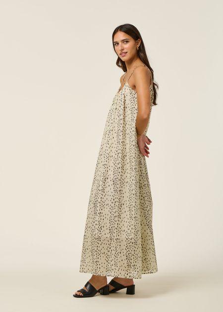 Langes, lockeres Kleid aus Bio-Baumwolle | Ecru "tova - dalmatian dots", Jan'n June, Foto 5