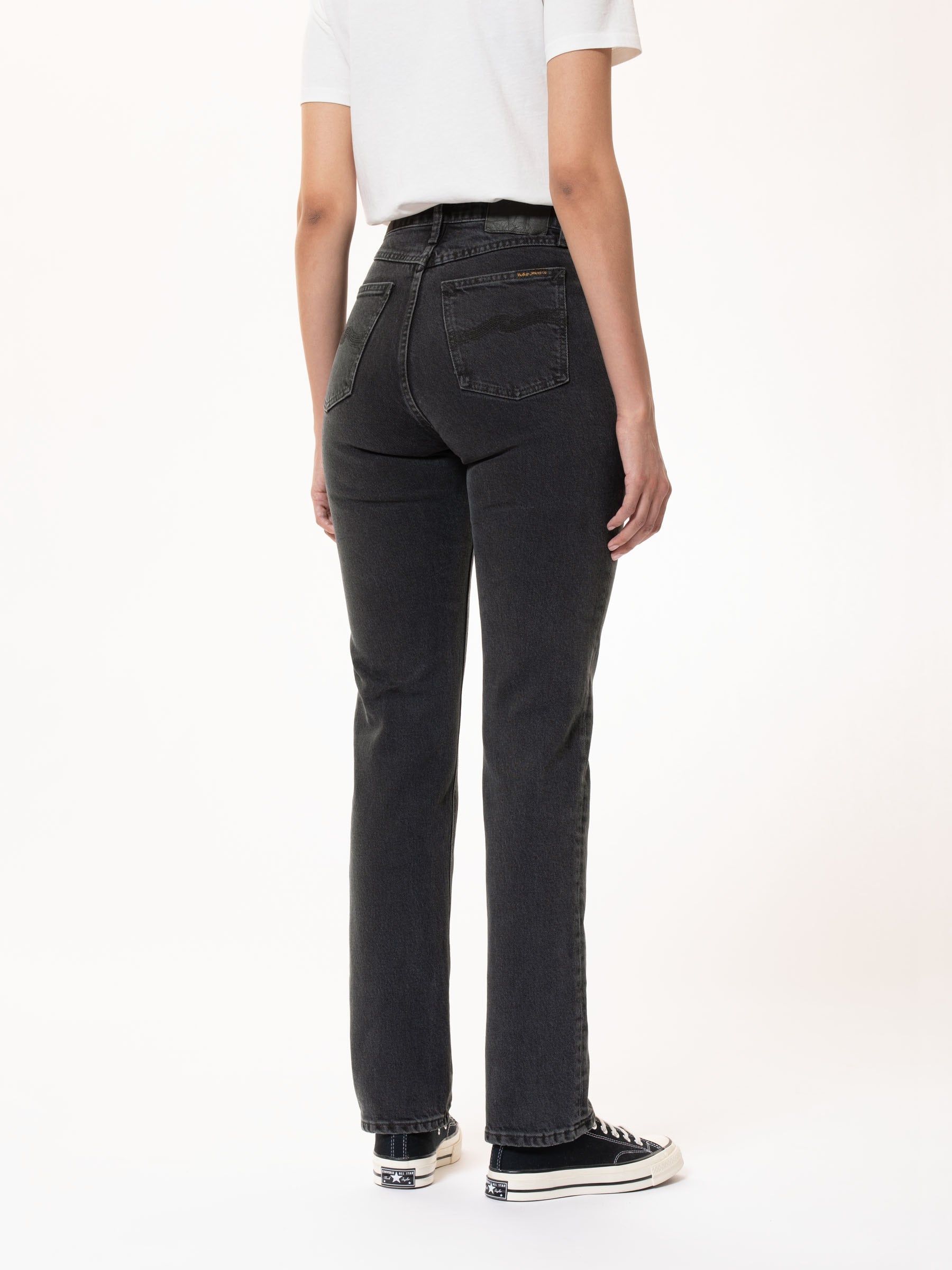 Jean droit noir en coton bio et tencel - straight sally black sand, Nudie Jeans, photo 3