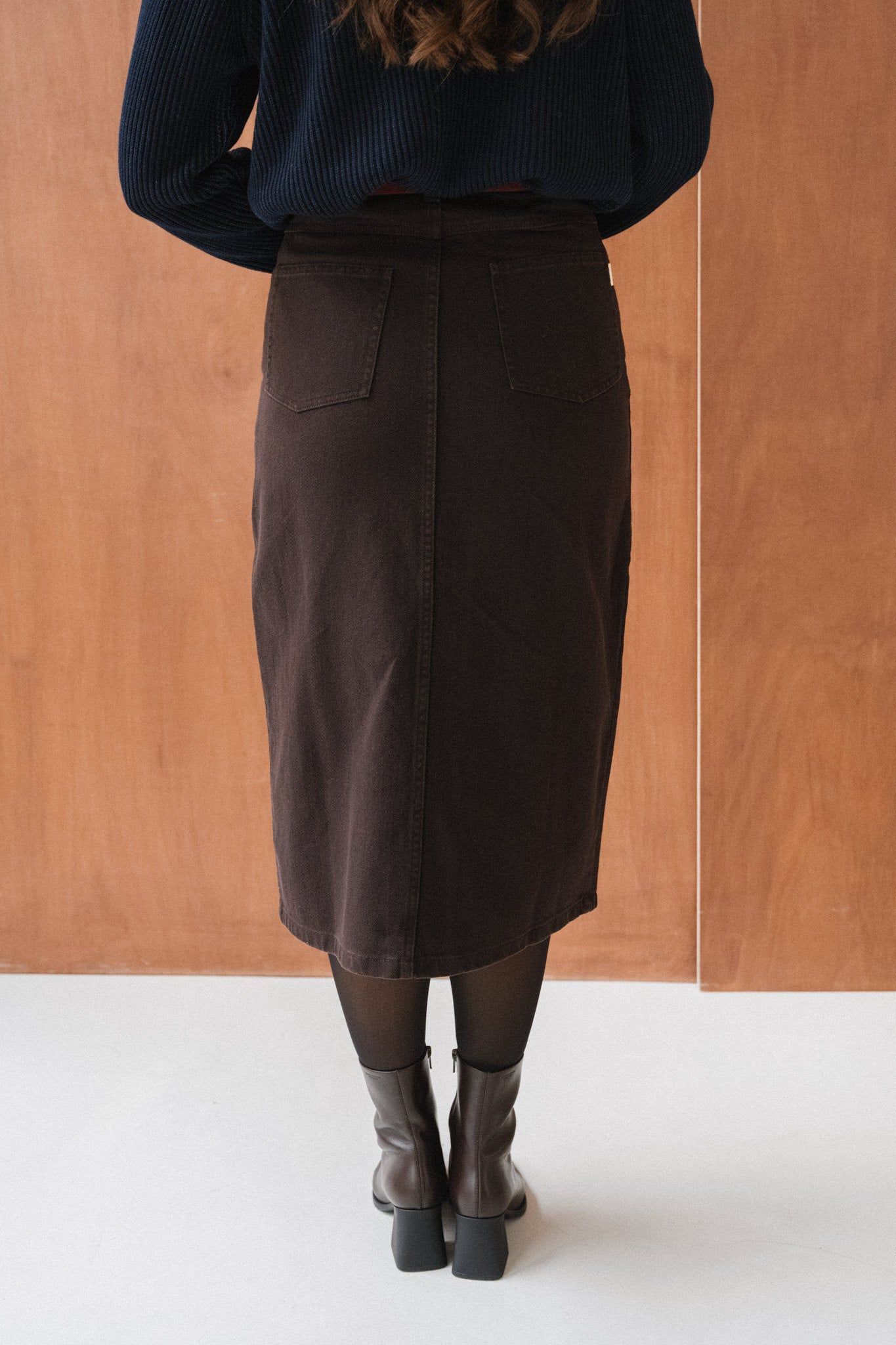 Jupe mi-longue twill en coton bio | marron "twill skirt - chocolate torte", Knowledge Cotton Apparel, photo 5