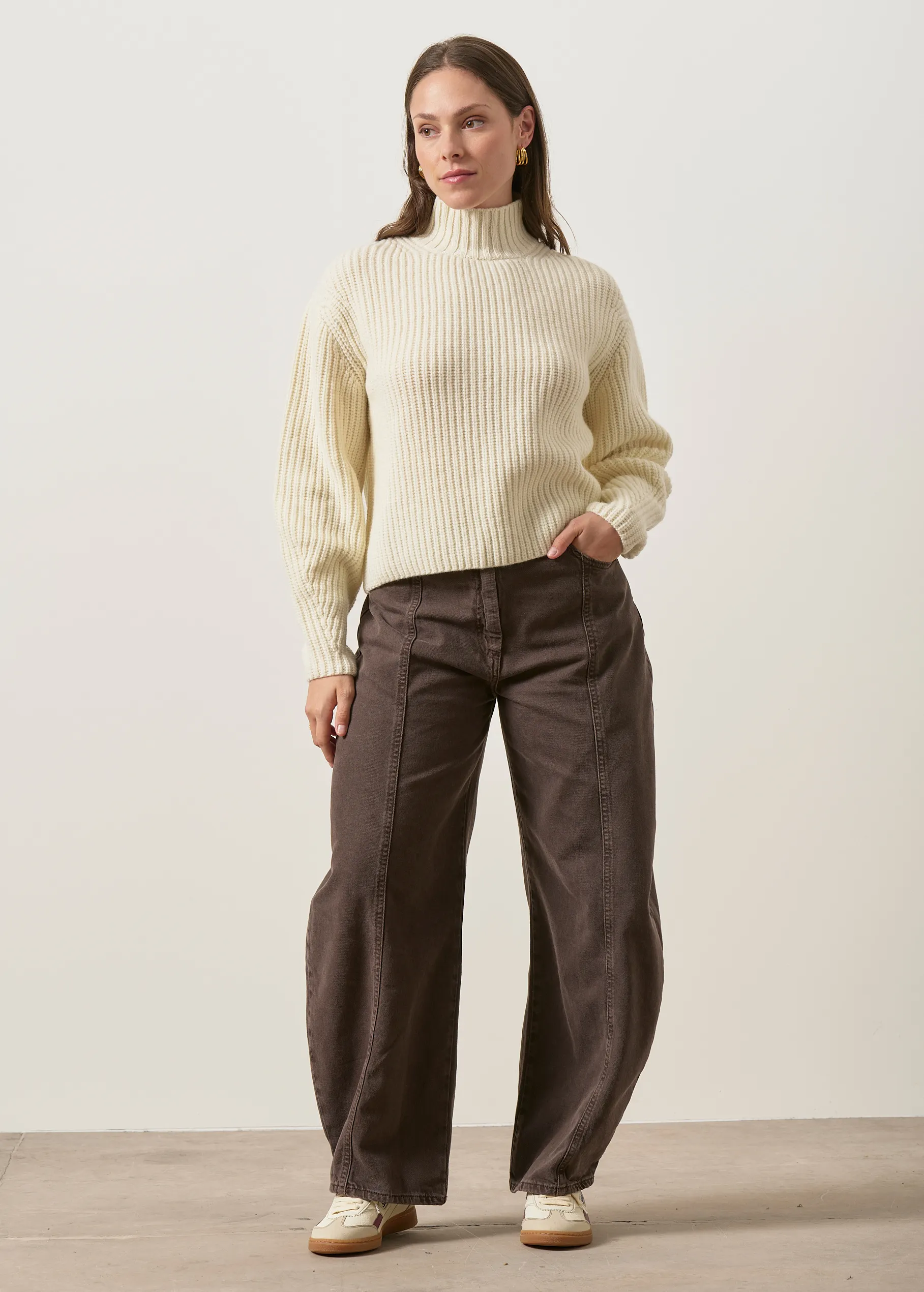 Pull col montant en côtes anglaises en laine mérinos | écru, WeDressFair, photo 3