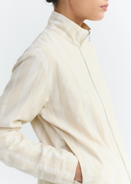 Veste en coton bio | ecru "raw dappled stripes ceci jacket - ecru" - Thinking Mu