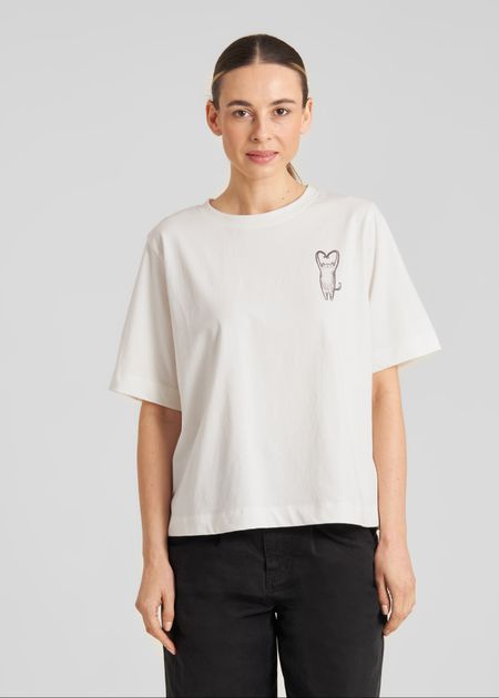 T-shirt en coton bio | blanc "vadstena heart cat off-white - whisper white" - Dedicated
