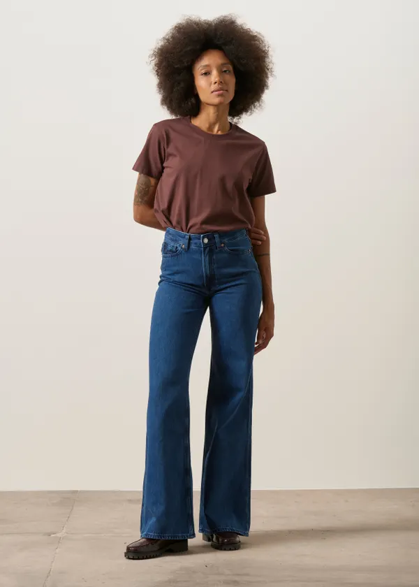 Jean flare en coton bio | bleu "jane - alex dark worn", Kings of Indigo