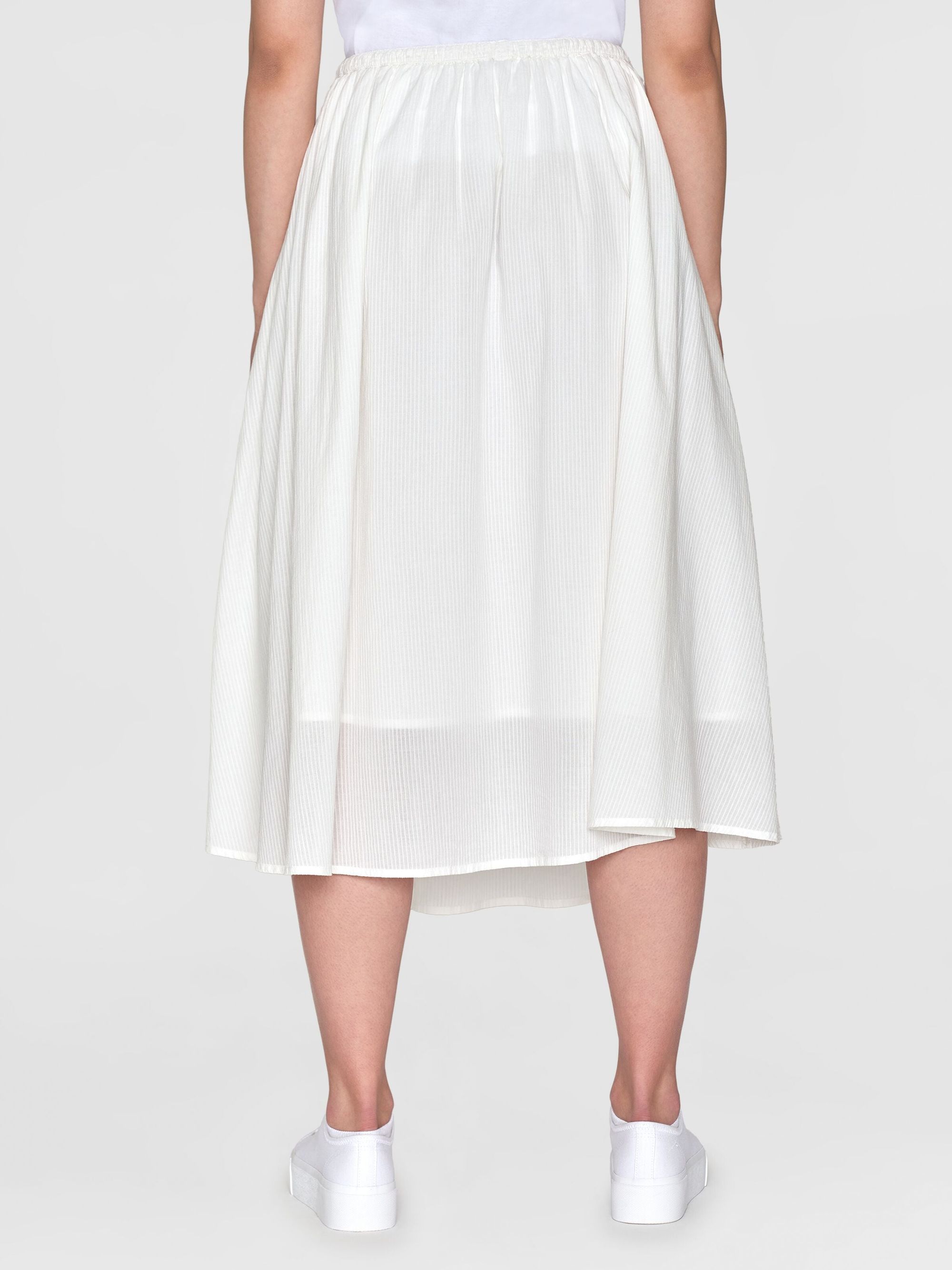 Midirock aus Bio-Baumwolle | Weiß gestreift "stripe structure a-shape mid-length skirt egret", Knowledge Cotton Apparel, Foto 3
