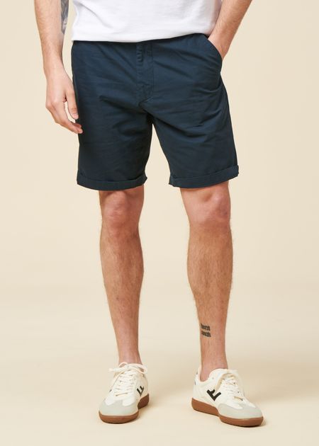 Short léger en coton bio | marine "fig loose poplin elastic waist string shorts total eclipse" - Knowledge Cotton Apparel