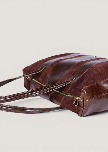 Cabas en cuir et suède certifiés | bordeaux "tall stripe - acajou burgundy", Craie Studio, photo 5