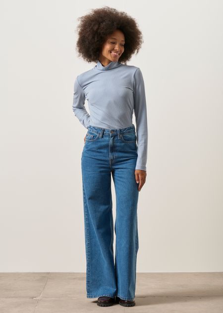 Jean évasé coton bio et recyclé | bleu "sara high loose - stone vintage" - Mud Jeans