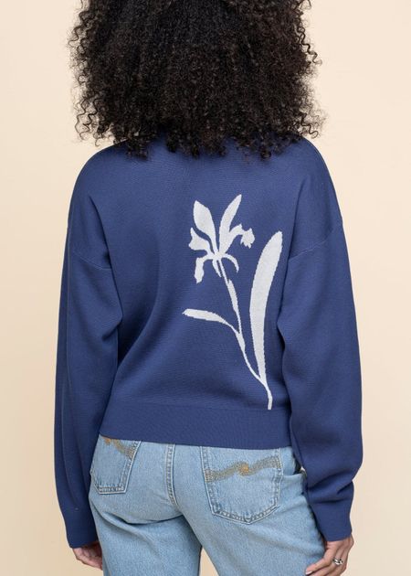 Pull en coton biologique | bleu "cobalt flower philis knit sweater - blue"