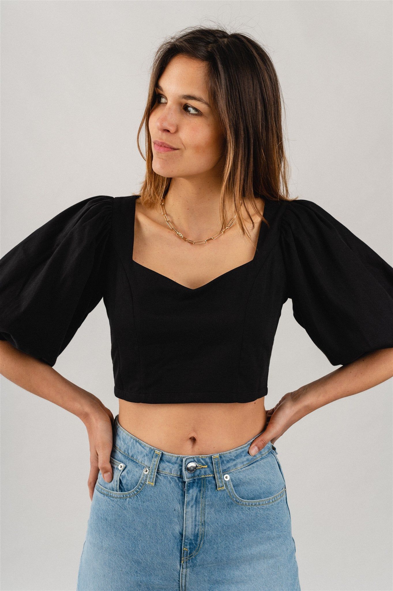 Blouse manches bouffantes noire en coton bio - madalena black, Jan'n June, photo 1