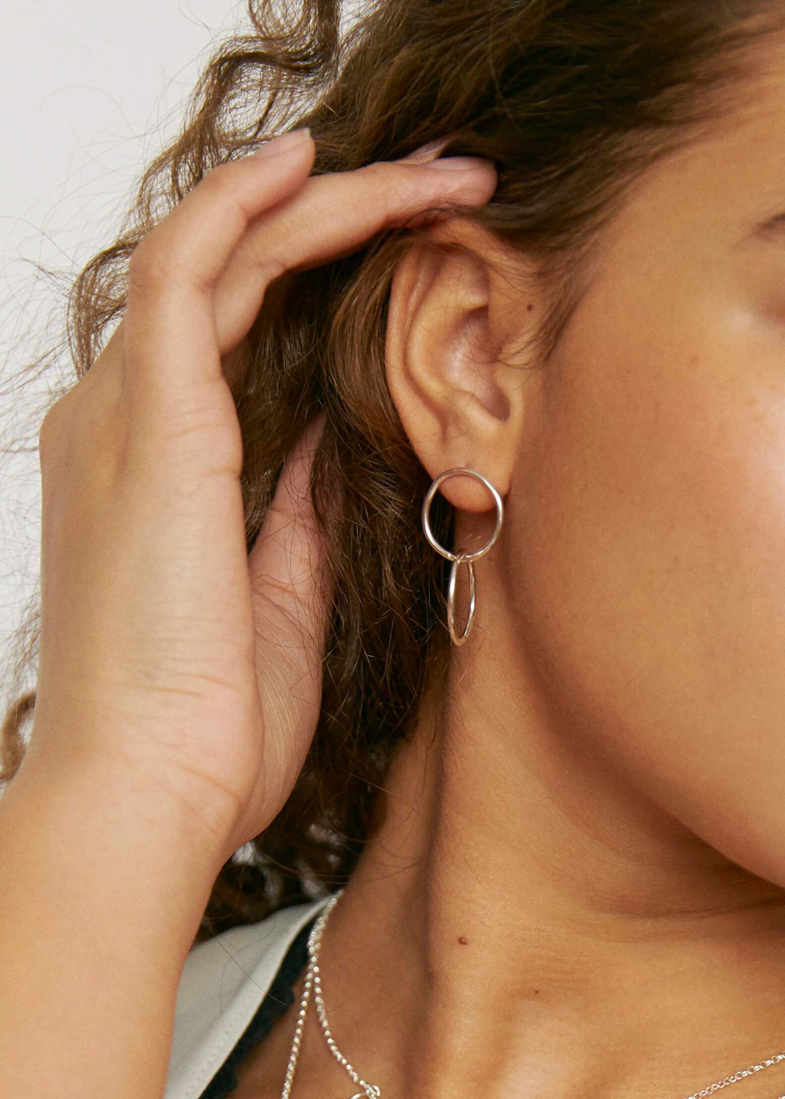 Boucles d'oreilles en argent recyclé - double linked stud, Wild fawn, photo 1