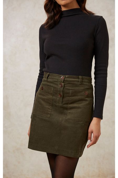 Jupe kaki velours en coton bio - carson corduroy skirt - khaki