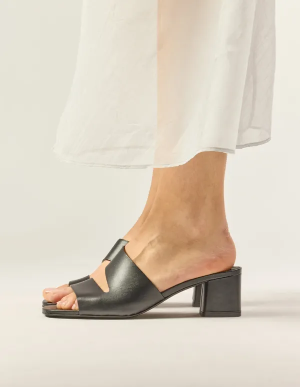 Mules à talon en cuir certifié | noir "mules fika - cuir noir", Odaje ex M.Moustache