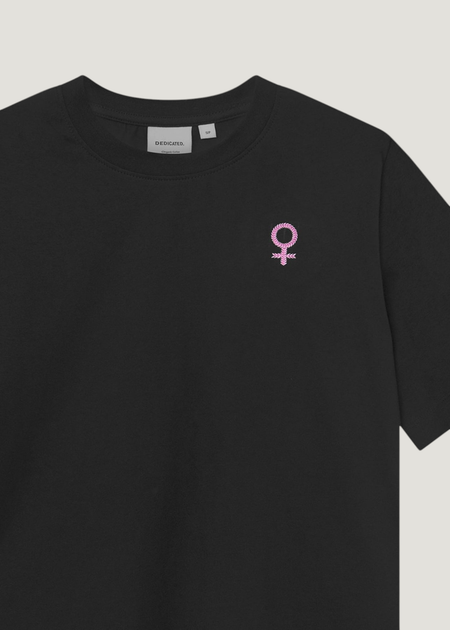 Besticktes T-Shirt aus Bio-Baumwolle | Schwarz "t-shirt vadstena femme leaf emb black - black", Dedicated, Foto 3