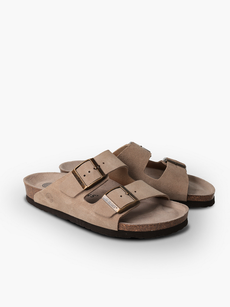 Sandales en cuir suède certifié | taupe "hawaii nubuck taupe" - Genuins