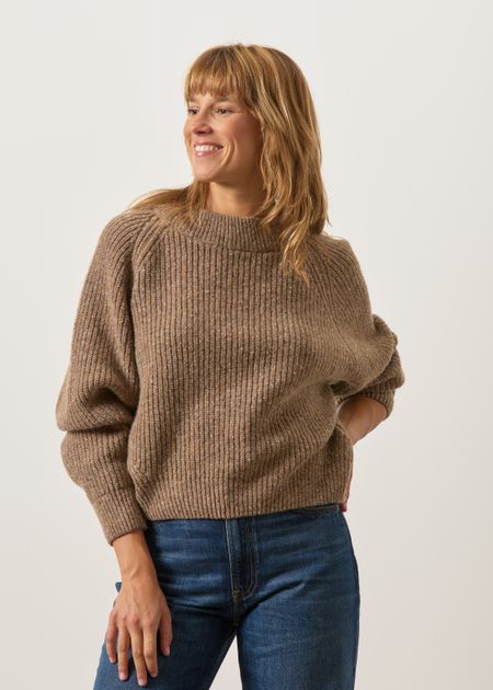 Pull en laine bio et matière recyclée | beige "Cropped knit sweater - speckled brown"