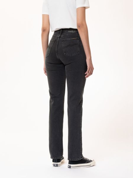 Jean droit noir en coton bio et tencel - straight sally black sand, Nudie Jeans, photo 3