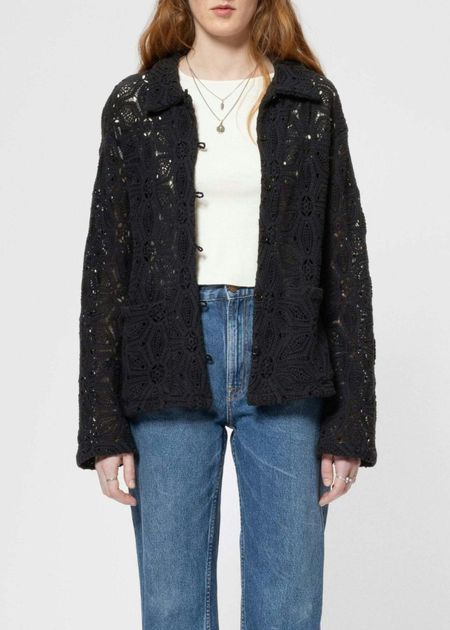 Gilet en crochet en coton bio | noir "anita crochet cardigan black"