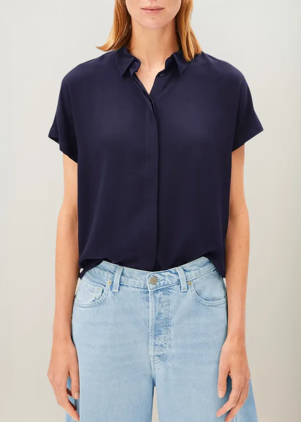 Chemisier fluide en ecovero | marine "Larisaana blouse tinted navy", Armedangels