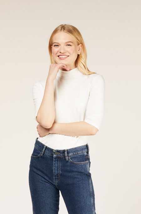 T-shirt manches 3/4 blanc en coton bio - cecily