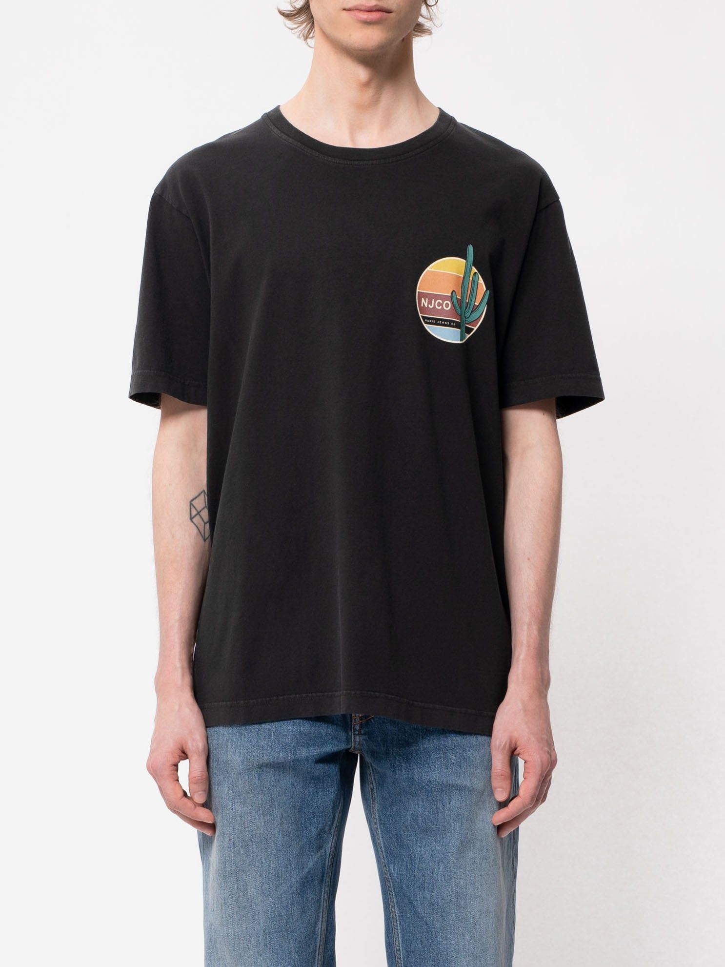 T-shirt imprimé noir en coton bio - uno cactus black, Nudie Jeans, photo 1