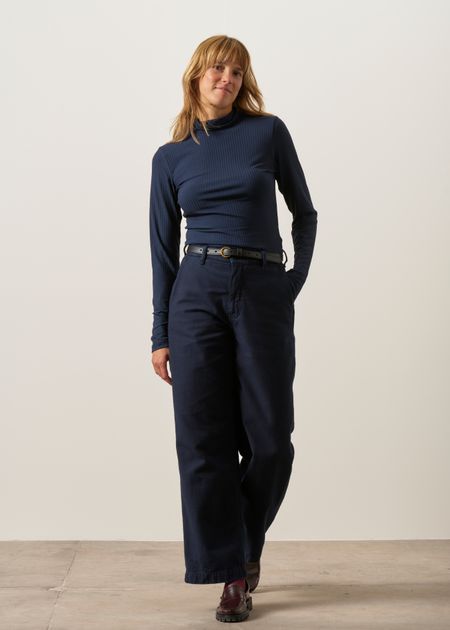 Pantalon droit en coton bio | bleu "Wendy pants back sateen indigo", Nudie Jeans, photo 6