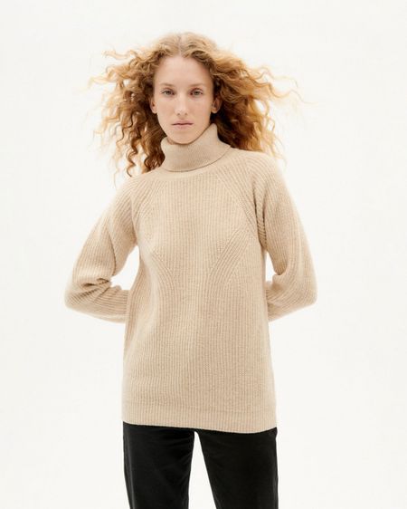 Pull col roulé beige en laine certifiée - matilda beige