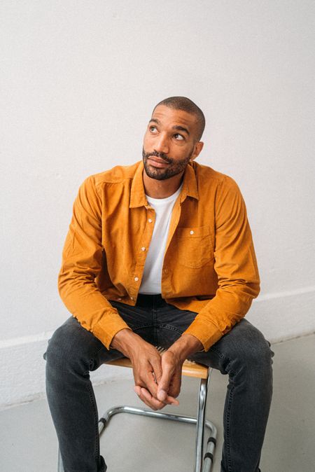 Chemise moutarde velours fin en coton bio - elder