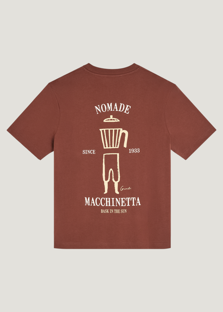 Bedrucktes T-Shirt aus Bio-Baumwolle | Braun "Macchinetta - brownie", Bask in the Sun
