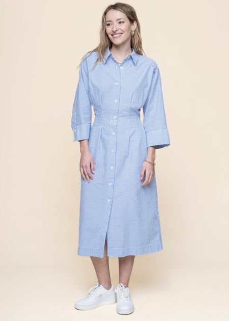 Robe chemise longue en coton bio | bleu "cora - ciel blue"