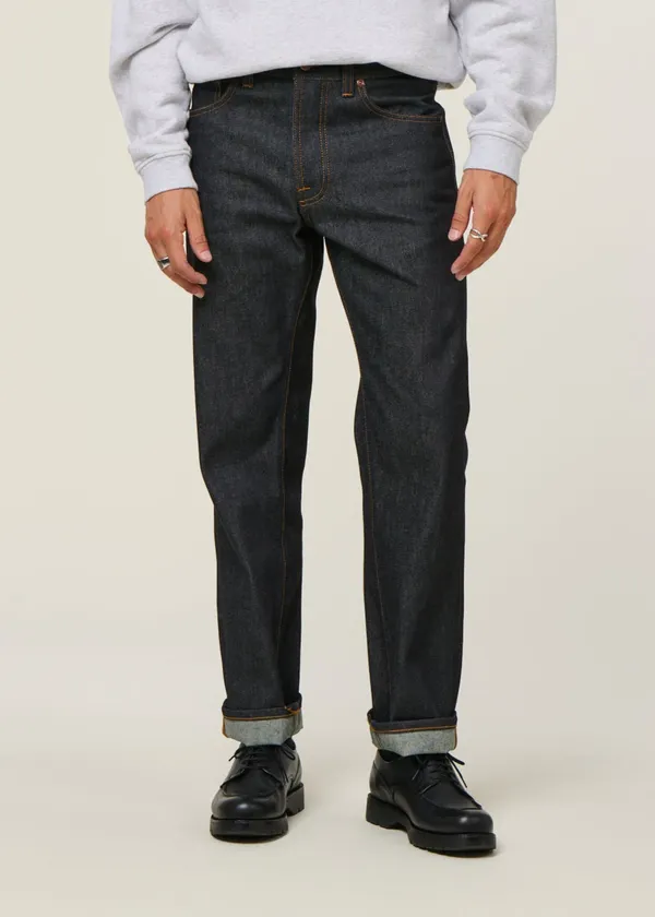 Jean droit large en coton bio | bleu brut "rad rufus dry heavy", Nudie Jeans