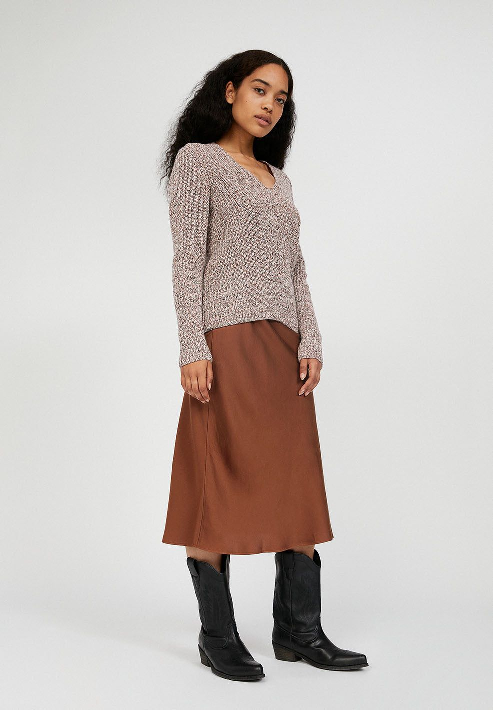 Pull en surpiqué caramel en coton bio et laine - josaa mouline, Armedangels, photo 5